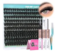 Cluster Lashes Kit Russian Individual Eyelashes DIY Eyelash Extension Kit Fluffy Lashes Individual Cluster 100P D Curl Individual Lashes with Lash Glue Bond and Seal Lash Tweezers 10-18MM