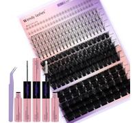 Cluster Lashes Kit Wispy 4 Styles, Individual Eyelashes Kit 100D+200D+7D and Lower DIY Cluster Eyelash Extensions Manga 0.07mm 12-18mm Lash Clusters with Bond and Seal(4SX-100D+200D)