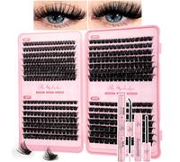 Cluster Lashes Kit with Glue and Remover 80D-200D Thick Individual Cluster Lashes Book D Curl Eyelashes Fluffy Volume DIY Lash Extensions for Beginners(80D+120D+150D+200DKIT)