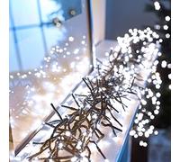 Cluster LED Christmas Decoration Lights Outdoor Battery Powered 300 Cool White LED Lights String 8 Mode Waterproof Lights for House Garden Xmas Tree Decoration