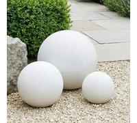 Cluster Set Of 3 Idealist™ White Washed Reinforced Stone Garden Decorative Balls: D25 + D30 + D40Cm, 5.5 + 7.7 + 9.9Lbs