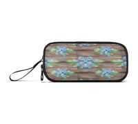 Clusters Blue Forget Flowers Rustic Wooden Pen Box, Zip Pencil Pouches, Pencil Bag Big
