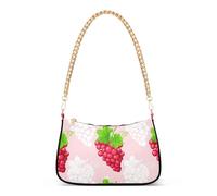 Clusters Red Grapes Light Pink Party Dressy Purse Hobo Women Handbag Medium Colorful Floral Shoulder Purses Zipper Closure