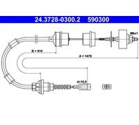 Clutch cable 24.3728-0300.2 ATE for PEUGEOT CITROËN FIAT