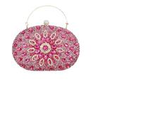 Clutch Purse for Women, Blue/Rose Red, 20x13.5x5.5cm, Rhinestone Crystal Diamond, Evening Wedding, Round Clasp, Sunflower Design (Rose Red)
