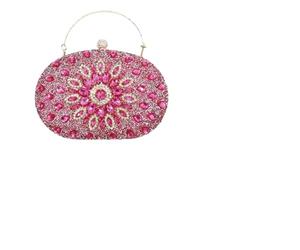 Clutch Purse for Women, Blue/Rose Red, 20x13.5x5.5cm, Rhinestone Crystal Diamond, Evening Wedding, Round Clasp, Sunflower Design (Rose Red)
