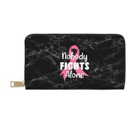 Clutch Wallet Nobody Fights Alone Breast Cancer Awareness Genuine Leather Wallets Retro Style Leather Wallet RFID Blocking Women Card Case for Daughter, Evening Party, Women