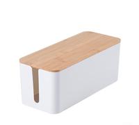 Clutter Cable Management Box with Wooden Top, Perfect for Power Strips, Chargers, and USB Hubs in Any Setting (White)