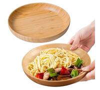cluzelar 7.5in Round Wooden Plates for Food Bamboo Plates Reusable Dinner Plates Tableware 2PCS Wood Plates Lightweight for Dishes Snack, Dessert Unbreakable Classic Plate