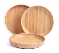 cluzelar Bamboo Plates 7.5Inch Round Bamboo Plates Reusable Dinner Plates Tableware Set of 3 Wooden Plate Lightweight Dishes Snack, Dessert, Unbreakable Classic Plate