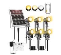 CLV 6 in 1 Solar Spot Lights Outdoor Garden Color Changing Solar Powered Spotlight IP66 Waterproof 3 Colors Solar Spike Light Landscape Spotlights Fence Lights for Lawn Path Yard Statue Tree