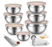 CLVEDU 21PCS Mixing Bowls with Lids Set, 7 Mixing Bowls & 14 Measuring Spoons, Stainless Steel Nesting Bowls for Baking & Cooking Prepping Space Saving Storage, Kitchen Essentials, 0.6-5.5QT