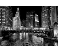 CLVIUJLBKLKSDD Photography 3D Photo Wallpaper Black and White City Nightscape 150cmx105cm Modern City Rivers and Bridges Living Room Bedroom Poster Decoration Mural