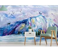 CLVIUJLBKLKSDD Photography 3D Photo Wallpaper Blue Mountains 400cmx280cm Snowy Mountain Peaks, Large Trees, Deer And Birds Living Room Bedroom Poster Decoration Mural