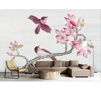CLVIUJLBKLKSDD Photography 3D Photo Wallpaper Colourful Blooms 430cmx300cm Tropical Watercolour Magnolia Flowers And Flying Birds Living Room Bedroom Poster Decoration Mural
