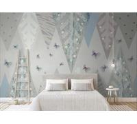 CLVIUJLBKLKSDD Photography 3D Photo Wallpaper Geometric Abstract Mountain Ranges 250cmx175cm Blue-Violet Jewelled Butterfly Geometric Graffiti Peaks Living Room Bedroom Poster Decoration Mural