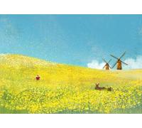 CLVIUJLBKLKSDD Photography 3D Photo Wallpaper Golden Flowers 430cmx300cm Oil Painting Of Golden Rapeseed Flowers, Elk And Windmill Living Room Bedroom Poster Decoration Mural