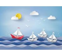 CLVIUJLBKLKSDD Photography 3D Photo Wallpaper Golden Sun 200cmx140cm Charming Cartoon Clouds, Birds And Sailboat Living Room Bedroom Poster Decoration Mural