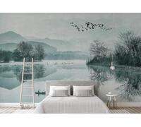 CLVIUJLBKLKSDD Photography 3D Photo Wallpaper Natural Scenery 430cmx300cm Retro Mountain Ranges, Flying Birds, Lakes, Forests, Mist Living Room Bedroom Poster Decoration Mural