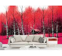 CLVIUJLBKLKSDD Photography 3D Photo Wallpaper Tropical Maple Leaves 300cmx256cm Red Romantic Forest Flying Bird Oil Painting Living Room Bedroom Poster Decoration Mural