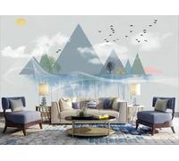 CLVIUJLBKLKSDD Photography Photo Wallpaper Geometric Lines 300cmx210cm Abstract Mountain Peaks and Flying Birds Living Room Bedroom Mural