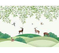 CLVIUJLBKLKSDD Photography Photo Wallpaper Green Leaves 300cmx256cm Hill moose and flying birds Living Room Bedroom Mural