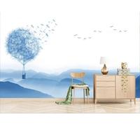 CLVIUJLBKLKSDD Photography Photo Wallpaper Hot air balloon 350cmx250cm Blue flowers dandelions and mountain ranges Living Room Bedroom Mural