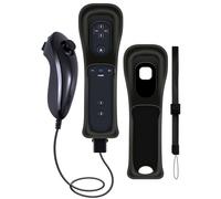 CLVIZCXOM (1 set / 4 pieces !) Remote Control & Handle Compatible with Nintendo Wii/Wii U Console: 1 * Remote & Analog Joystick & Remote Cover & Strap, with Motion Plus (Black)
