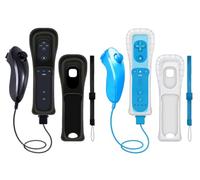 CLVIZCXOM 2 Sets Remote Fit for Wii/Wii U with MotionPlus (Black & Blue) | 2 Remotes + 2 Nunchuks + 2 Cases + 2 Straps, Compatible with Nintendo Console