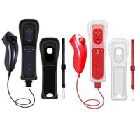 CLVIZCXOM 2 Sets Remote Fit for Wii/Wii U with MotionPlus (Black & Red) | 2 Remotes + 2 Nunchuks + 2 Cases + 2 Straps, Compatible with Nintendo Console