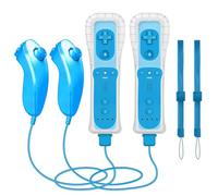 CLVIZCXOM 2 Sets Remote Fit for Wii/Wii U with MotionPlus (Blue & Blue) | 2 Remotes + 2 Nunchuks + 2 Cases + 2 Straps, Compatible with Nintendo Console