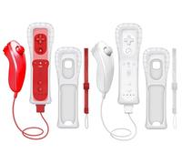 CLVIZCXOM 2 Sets Remote Fit for Wii/Wii U with MotionPlus (Red & White) | 2 Remotes + 2 Nunchuks + 2 Cases + 2 Straps, Compatible with Nintendo Console