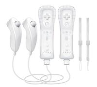 CLVIZCXOM 2 Sets Remote Fit for Wii/Wii U with MotionPlus (White & White) | 2 Remotes + 2 Nunchuks + 2 Cases + 2 Straps, Compatible with Nintendo Console