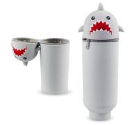 Clvsyh Kawaii Shark Pencil Case, 2-in-1 Shark Silicone Pencil Case, Soft Shark Pencil Case, Cute Shark Pencil Case with Zip, Boys Girls Gifts for Children's Day, School Year, gray