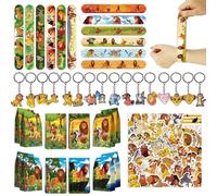 Clvsyh Lions Children's Birthday Party Bag Set, 86 Pieces Lion Cartoon Theme Party Gifts with Slap Bracelets Key Chain Gift Bags Stickers for Children's Party