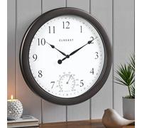 CLXEAST 10.4 Inch Indoor Outdoor Clocks Waterproof,Outdoor Clock with Temperature for Bathroom,Patio, Pool,Kitchen,Oil Rubbed Bronze Black Finish,House Warming Gifts New Home