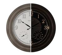 CLXEAST 24 Inch Self-Illuminated in/Outdoor Atomic Wall Clock with Temperature and Humidity, Oversized Large 24 Inch Wall Clocks for Living Room Decor, Brushed Grey Oak Wooden Finish