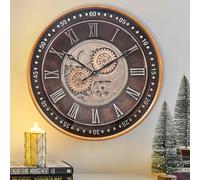CLXEAST 24 Inch Wall Clock with Moving Gears,Oversized Large Industrial Steampunk Wall Clock, Antique Gold Metal Roman Numeral Wall Clocks for Farmhouse Living Room Decor