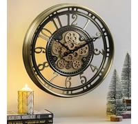 CLXEAST Industrial Moving Gear Wall Clock,Brushed Gold,Arabic (53.5cm)