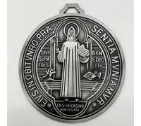 CLXLYU EXTRA LARGE 5 INCH ST BENEDICT CROSS MEDAL VINTAGE BRASS TONE FINISH FOR WALL OR DESK DISPLAY/MEDALLA DE SAN BENITO-Silver Plated