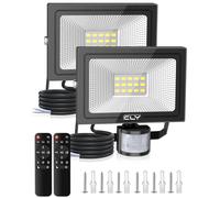 CLY 2 Pack Security Lights Outdoor with Motion Sensor, 15W 1200LM LED Floodlight with Remote Control IP66 Waterproof PIR Sensor Lights 6500K LED Outdoor Lights for Garden, Backyard, Garage, Doorways