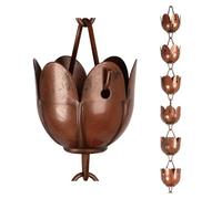 CLYB 6ft Lotus Rain Chain for Gutters Durable Antique Copper Rain Chains for Outside with 17 Large Cups Decorative Rain Catcher Chain Downspout Replacement for Outdoor Drainage & Eaves