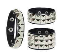 Clydewy 3pcs Black Leather Punk Studded Bracelet for Men Women 80s Goth Spike Cuff Bangle Gothic Wristbands Silver Rock Bracelets for Halloween Party Stage Performance Cosplay Accessories