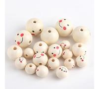 CLYDSA 100 Pcs 10-25 Mm Smiley Face Wooden Beads, Natural Round Wooden Loose Beads, for DIY Beaded Bracelets and Necklaces Home Decoration Accessories
