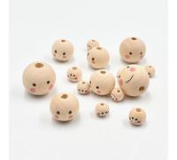 CLYDSA 100 Pcs 10-25 Mm Wooden Beads with Faces, Round Smiley Face Wooden Loose Beads, for Beaded Bracelets, Handmade DIY Crafts, Decorative Accessories