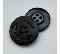 CLYDSA 20pcs 15-30 Mm Anchor Pattern Resin Flat Buttons, Black 4-Hole Round Craft Sewing Buttons For Suits, Shirts, Coats, Windbreakers, Jackets Accessories