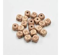 CLYDSA 30/50/100 Pcs 12 Mm Square Wooden Letter Beads, Natural Wooden Loose Beads with Holes, for DIY Crafts Bracelets, Necklaces, Keychains and Jewelry Making