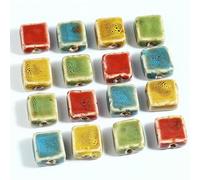 CLYDSA 30 Pcs 16 Mm Vintage Flat Square Ceramic Beads, Handmade Glazed Ceramic Spacer Beads, For Beaded Bracelet Necklace Diy Craft Making