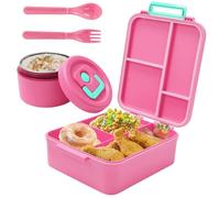 Clyfanesy Bento Lunch Box,1700ML Children and Toddlers Packed Lunch Box with 4 Compartments,Snack Boxes Leakproof Hot Food Container Insulated Food Jar for Toddler Daycare Boys Girls School (Pink)