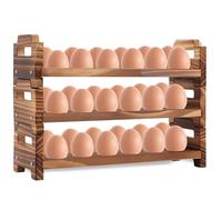 Clyfanesy Egg Holder Countertop,Wooden Egg Holder Storage,Stackable Farmhouse Egg Tray Storage Display Rack, Kitchen Counter Top Organizer Wooden Egg Stand, Fits Quail, Duck, Turkey, Chicken Eggs